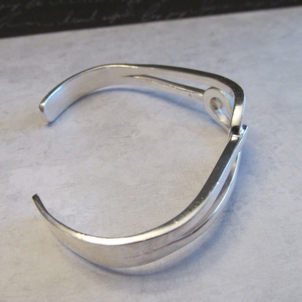 Solid Sterling Silver Artisan Wave Cuff Bracelet - image 3
